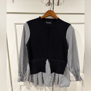 Black Knit Overlay Striped Blouse by Garcia